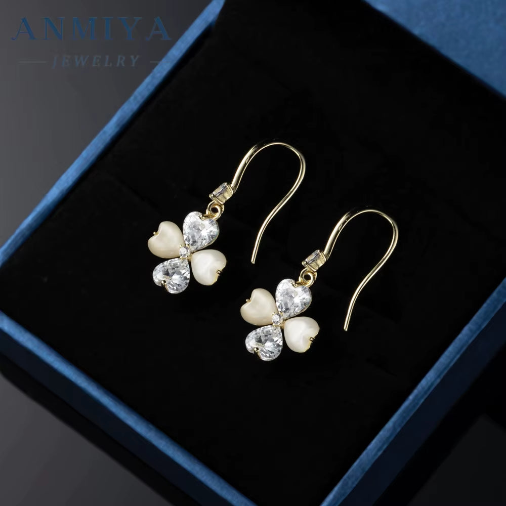 925 Sterling Silver Earrings Zircon Diamond Earrings Four Leaf Clover Earrings for Women