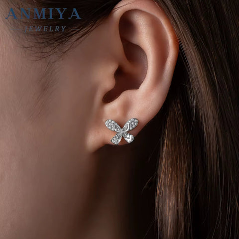 Wholesale 925 Sterling Silver Butterfly Stud Earrings 18K Gold Plated Zircon Cute Trendy Animal Jewelry Girls Gift Children