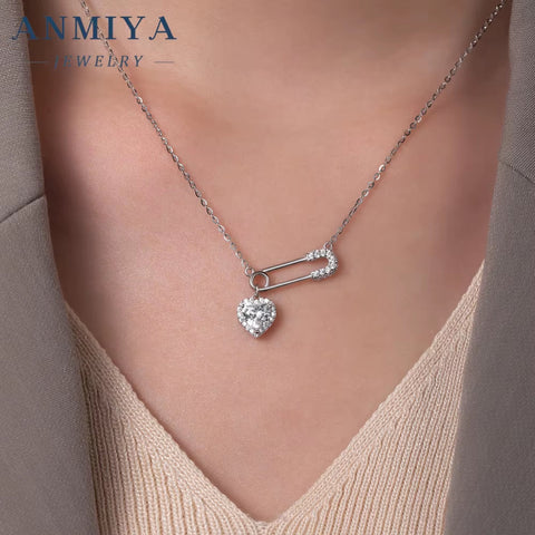 Fine Jewelry 925 Sterling Silver 18K Gold Plated Love Heart Pendant Link Pin Shape Chain Necklace for Women Wholesale