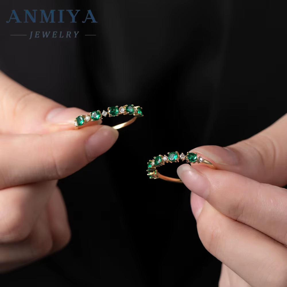 Manufacturer 925 Sterling Silver Green Cubic Zirconia Band round Cut Rings for Women Promise Ring for Couples