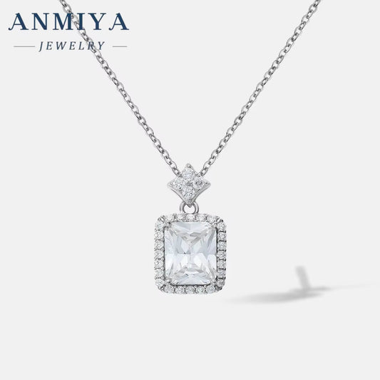 Fashion Jewelry Women 925 Sterling Silver Gold Plated Cubic Zircon Necklace Square Necklace for Women