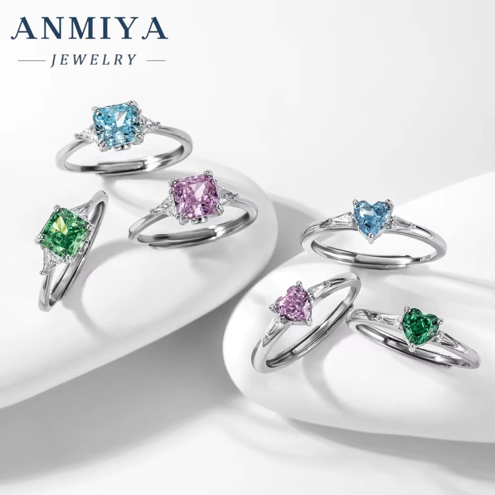 Manufacturer Luxury Beautiful Chunky Zircon 925 Silver Green Pink Blue Colorful Zircon Ring Set for Gift