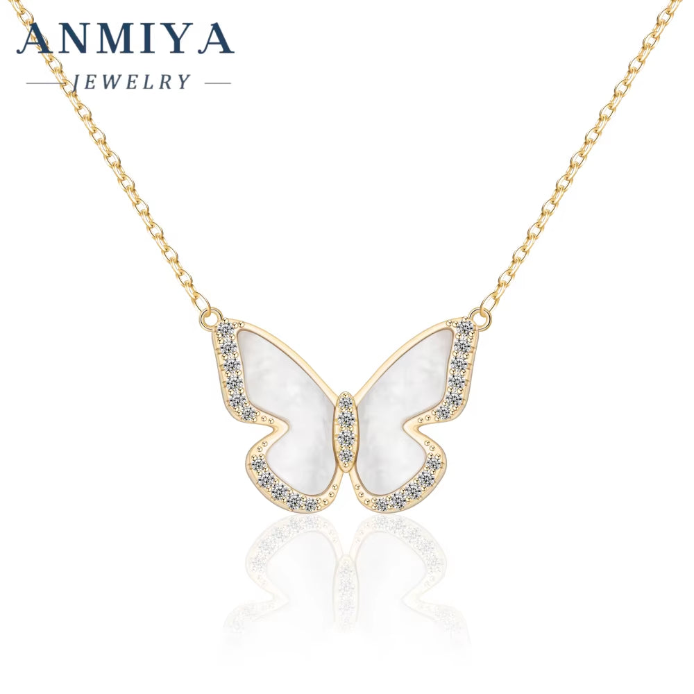 Female Sterling Silver Necklace Butterfly Shape Silver Necklace CZ Fashion Chains Necklaces