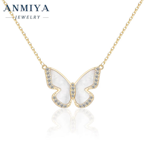 ANMIYA Fine Jewelry 925 Sterling Silver Necklace 18K 14K Gold Plated Butterfly Shape Charm Necklace