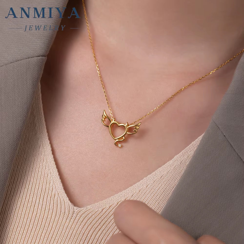 ANMIYA Simple 925 Sterling Silver Heart Zircon Pendant Jewelry European and American Women'S Love Necklace