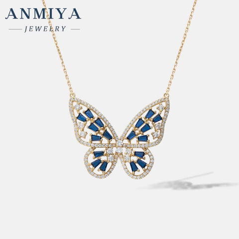 ANMIYA 2025 Light Luxury 925 Silver Cubic Zircon Necklace Colorful Big Butterfly 18K Gold Necklace Chain Necklace