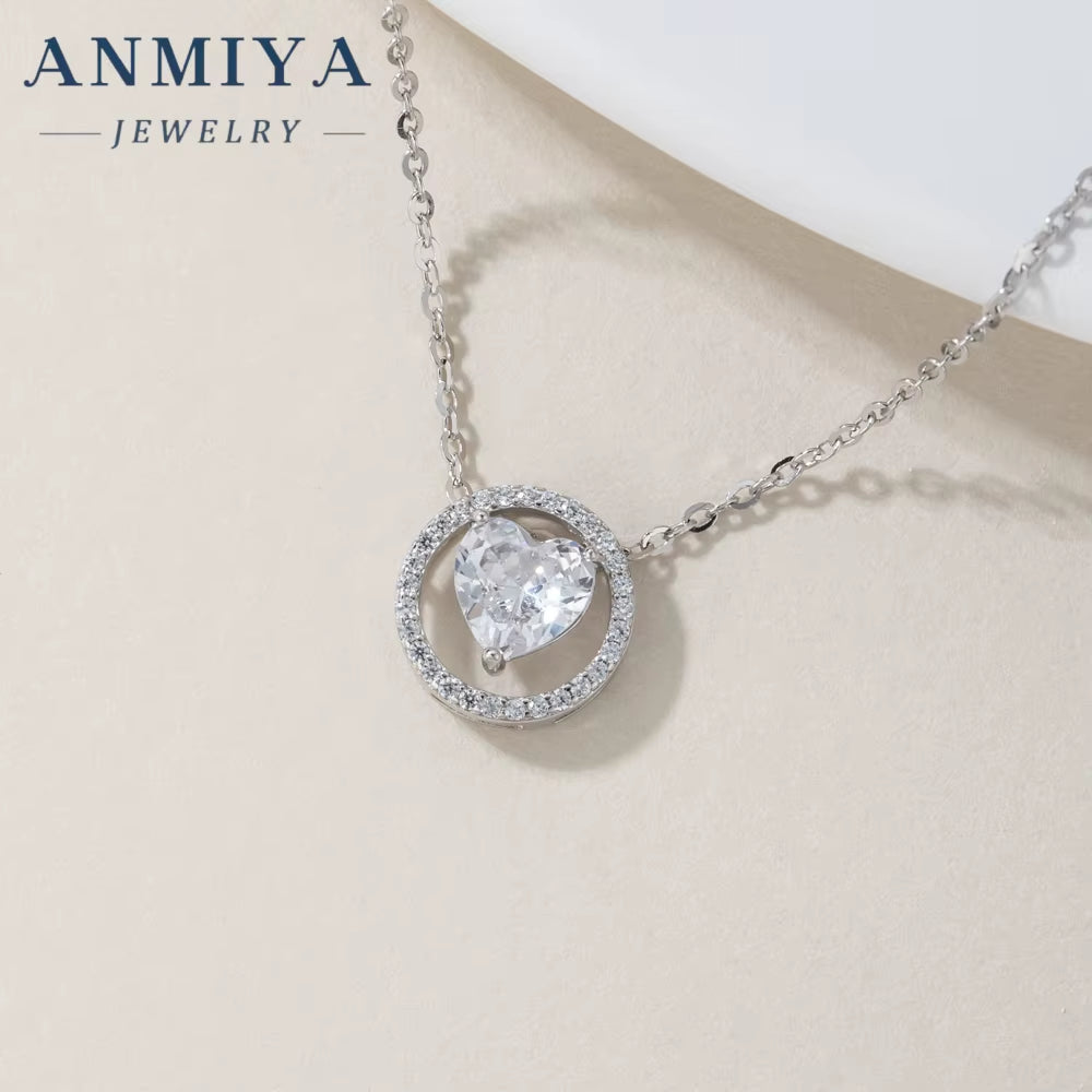 925 Sterling Silver Elegant Zircon Heart Circle Pendant Necklace Stud Earrings Necklaces Fashion Jewelry Women Sets for Girls