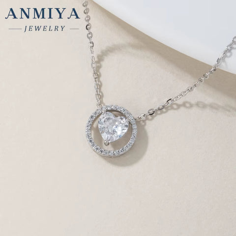 925 Sterling Silver Elegant Zircon Heart Circle Pendant Necklace Stud Earrings Necklaces Fashion Jewelry Women Sets for Girls