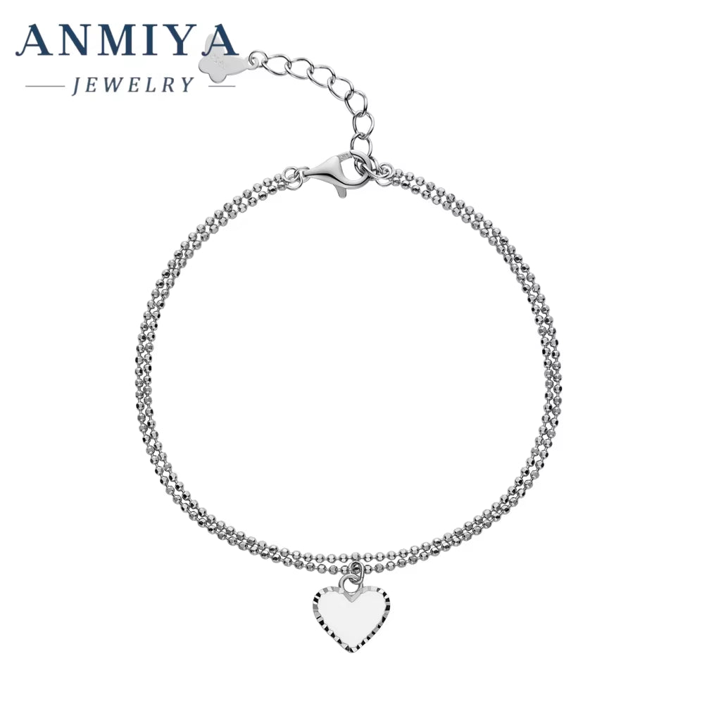 New Popular Fashion 925 Sterling Silver Heart with Cubic Zircon Charm Layered Bracelet Jewelry for Women