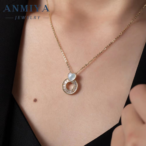 Wholesale Fine S925 Hollow Out round Shape Heart White Shell 18K Gold Fashion Women Necklace