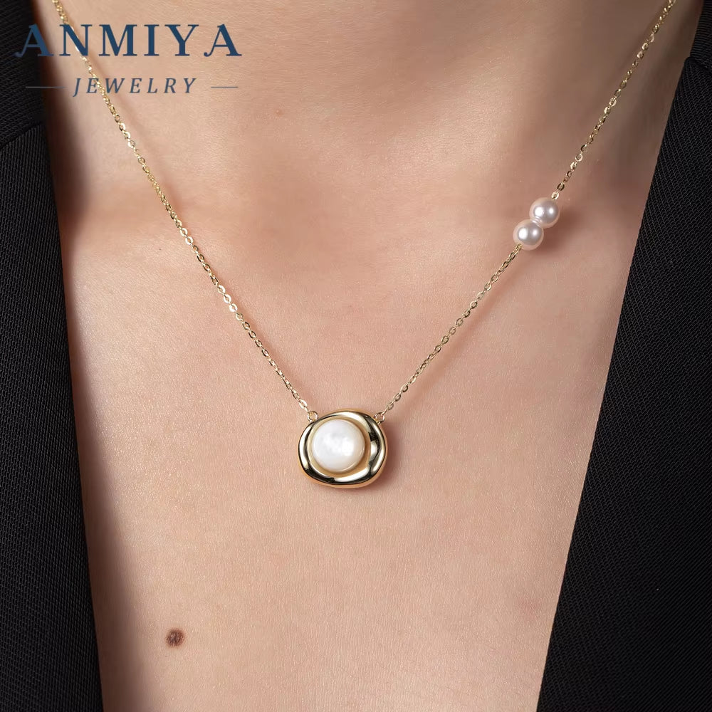 ANMIYA 18K Gold Classic Nature Fresh Water Pearls Beans Shape Sterling Silver Fashion Jewelry Girls 925 Necklaces