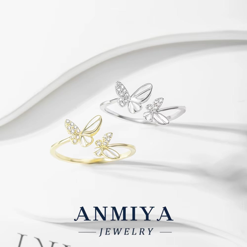 Wholesale Butterfly 925 Silver Open Cuff Ring Elegant Adjustable Women'S Fashion Jewelry Available for Daily Wear