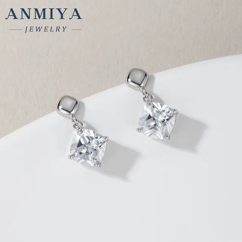 Custom OEM Designer Fine Jewelry Luxury Cubic Zircon 925 Sterling Silver Rhomboid Drop Jewelry Earrings Women