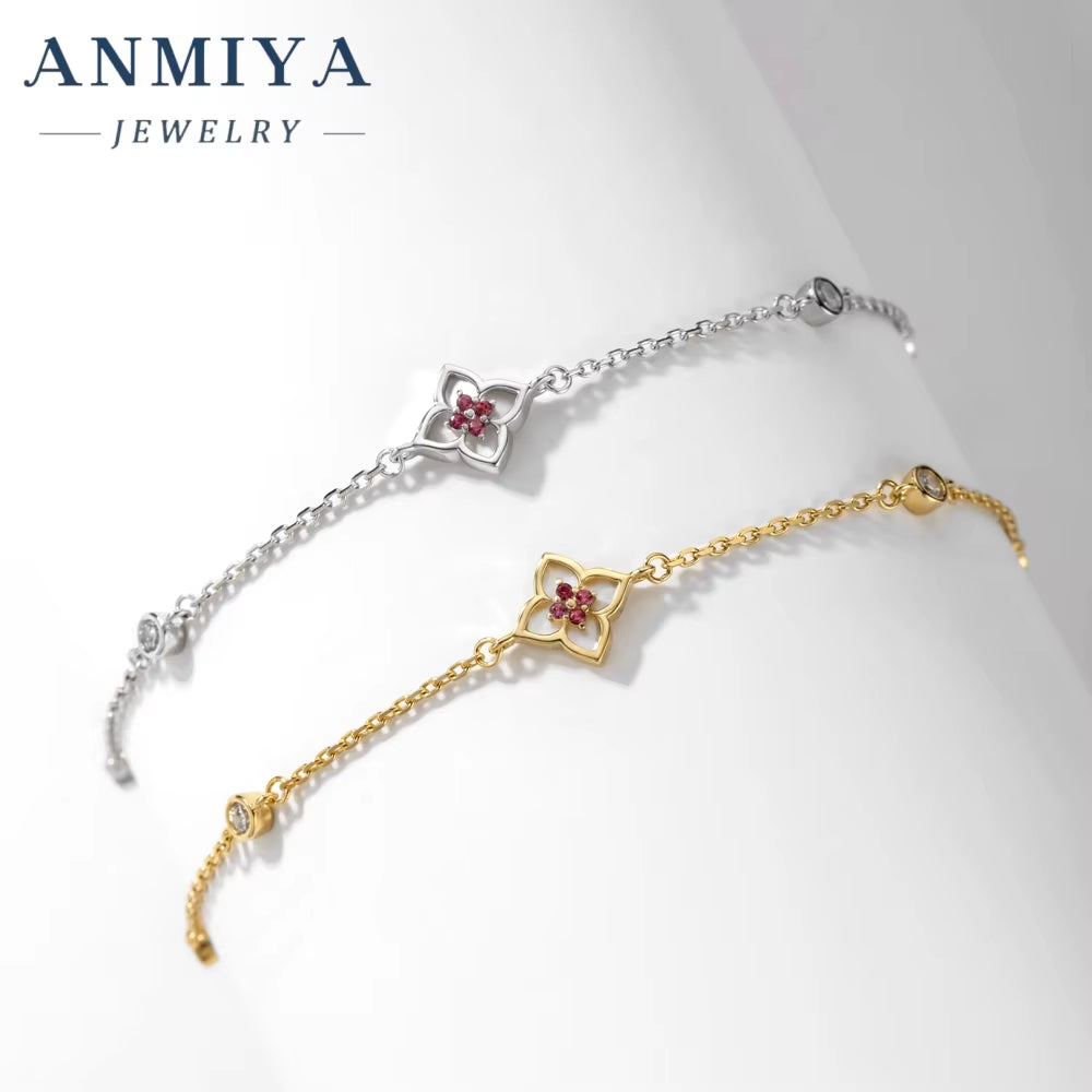 Simple Four Leaf Clover Pendant Four-Petal Flower Bracelet 925 Silver Fashion Accessories Bracelet Women