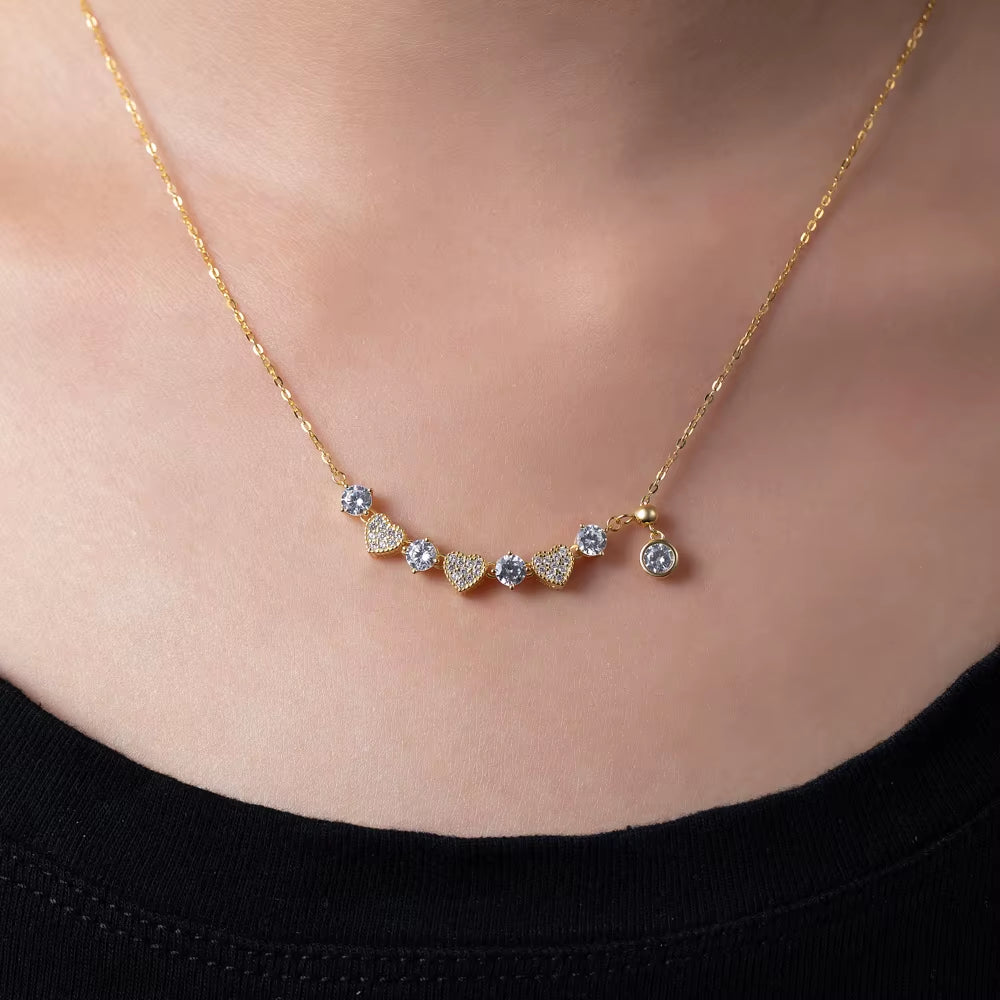 ANMIYA 18K Gold Plated S925 Silver Necklace Heart round Shape Cubic Zirconia Pendant Necklaces for Women