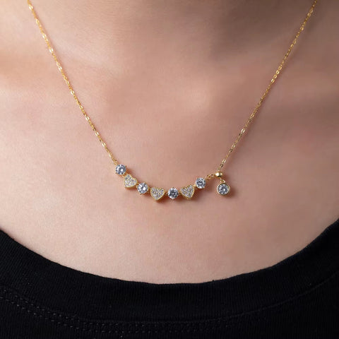 ANMIYA 18K Gold Plated S925 Silver Necklace Heart round Shape Cubic Zirconia Pendant Necklaces for Women