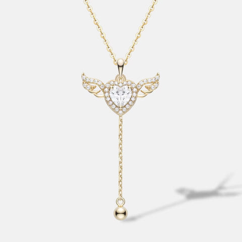 ANMIYA Cupid'S Heart Zircon 925 Sterling Silver with Angel Heart Zircon Plated Unisex Gift Girlfriend Eternal Heart Necklace