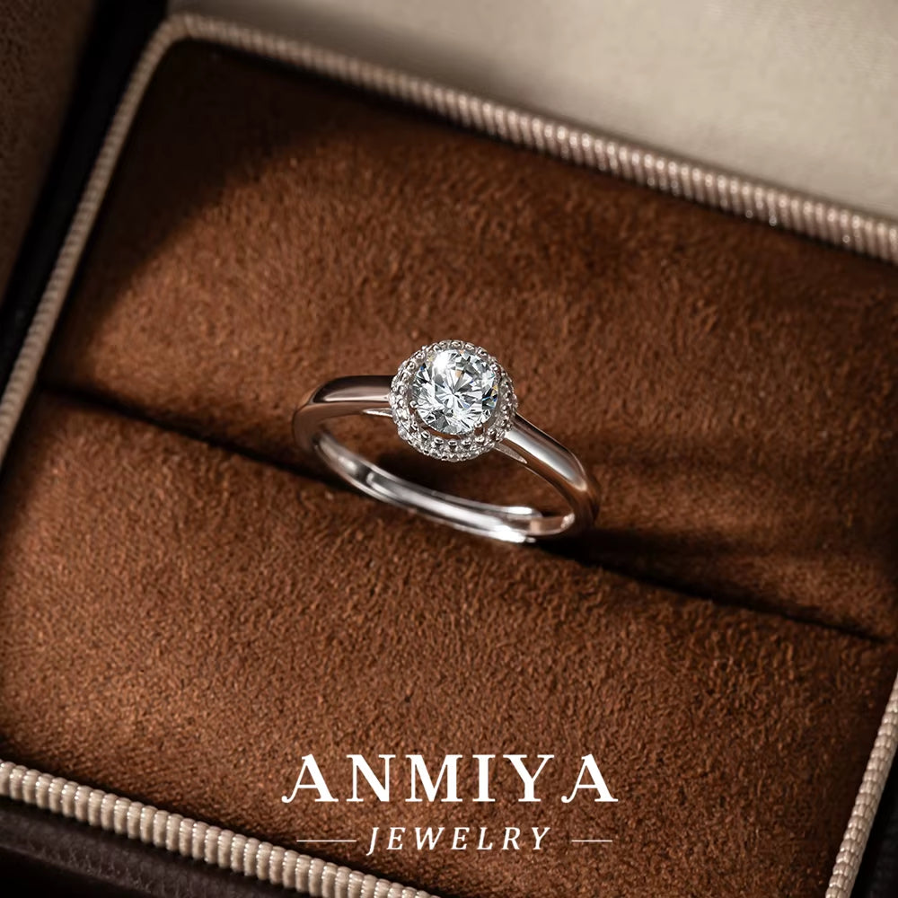 Adjustable Silver Jewelry - Flexible 925 Sterling Silver Moissanite Ring with Slide Resizing Mechanism