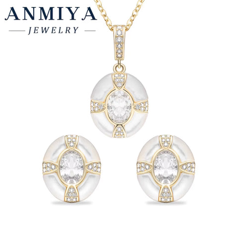 Minimalist Circle Design 18K Gold Plated Silver 925 Jewelry Set with Jade Accents and Geometric Zircon Inlay for Gifts