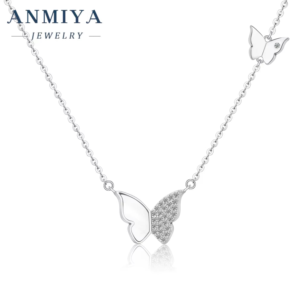 Factory Wholesale New Luxury Single Chain 925 Sterling Silver Fine Double Butterfly Jewelry Necklaces