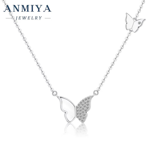 Factory Wholesale New Luxury Single Chain 925 Sterling Silver Fine Double Butterfly Jewelry Necklaces