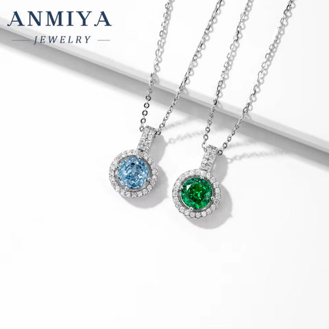 Luxury round Brilliant Cut Sky Blue Zircon 925 Silver Jewelry Fashion Necklace Women Necklace