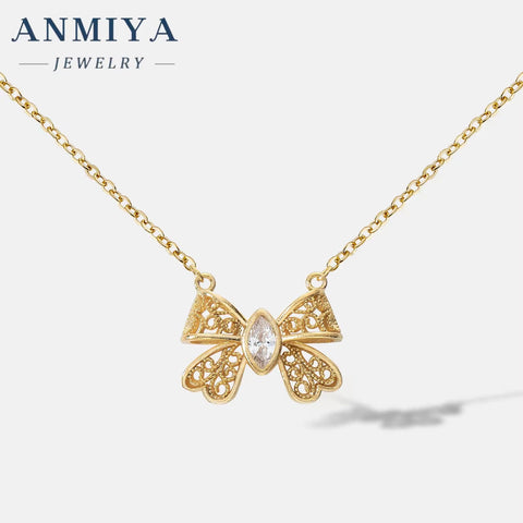 Trend Luxury Bow S925 Sterling Silver Necklace Pendant Fashion Necklace Jewelry for Women Valentine'S Day Gift