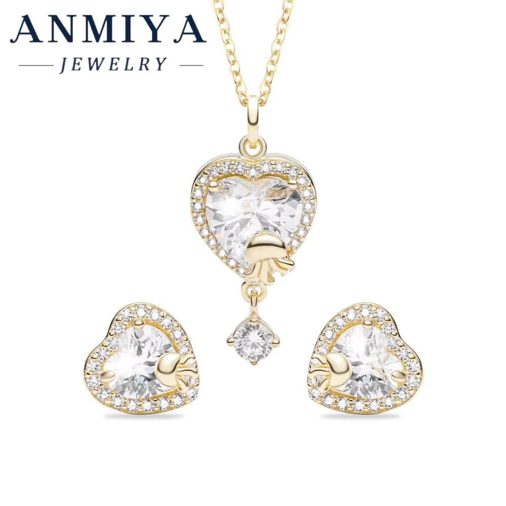 Hot Sell Silver Jewelry 925 Heart Shape Zircon Jellyfish Motif Necklace & Earring for Party Wear