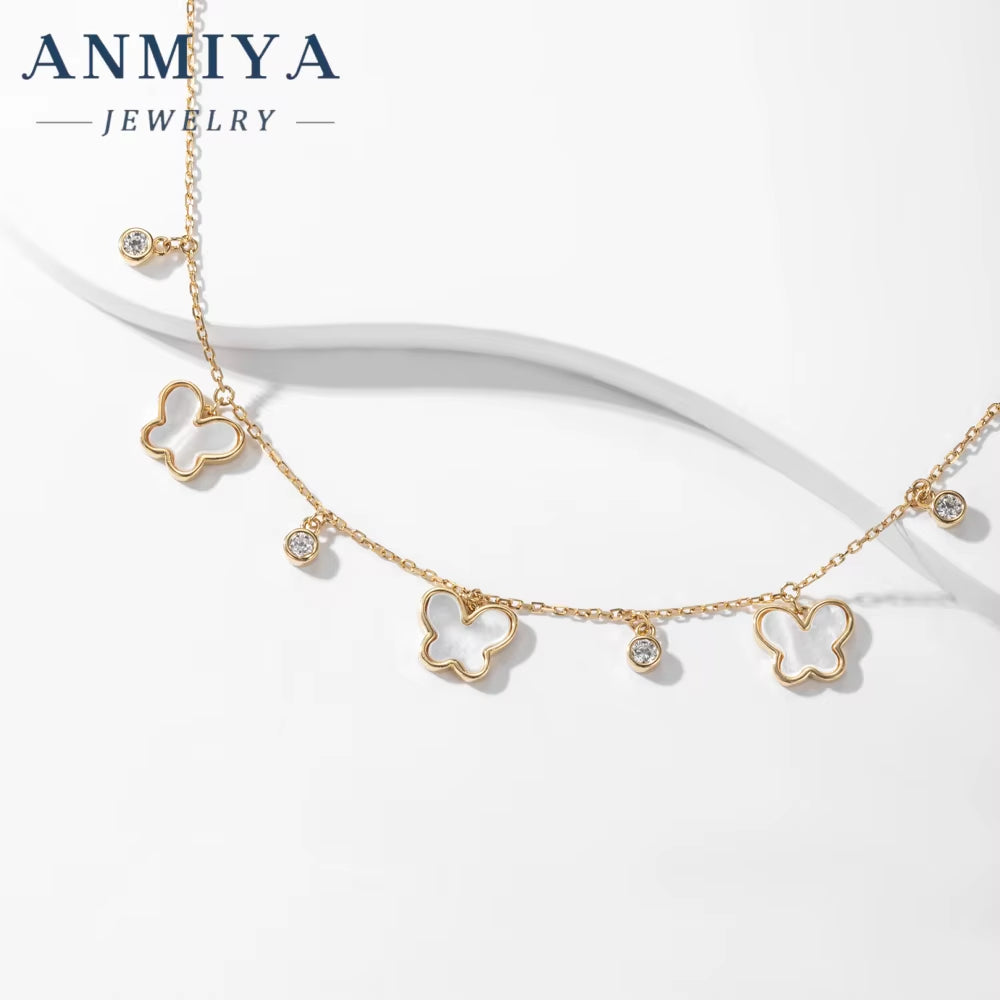 ANMIYA Fashionable White Shell Butterfly Shape Zircon Gold Plated Sterling 925 Silver Designer Bracelets