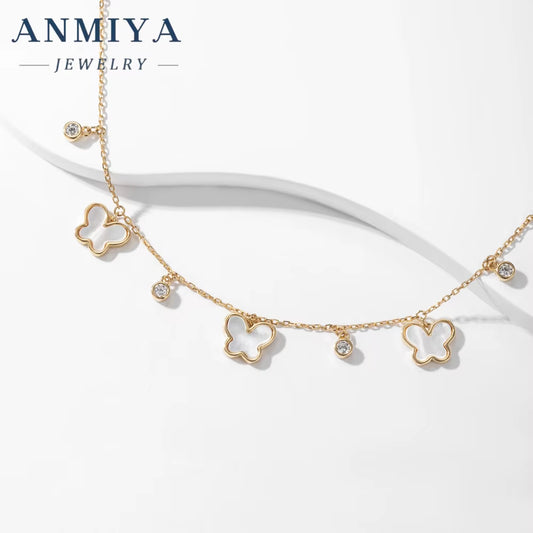 ANMIYA Fashionable White Shell Butterfly Shape Zircon Gold Plated Sterling 925 Silver Designer Bracelets
