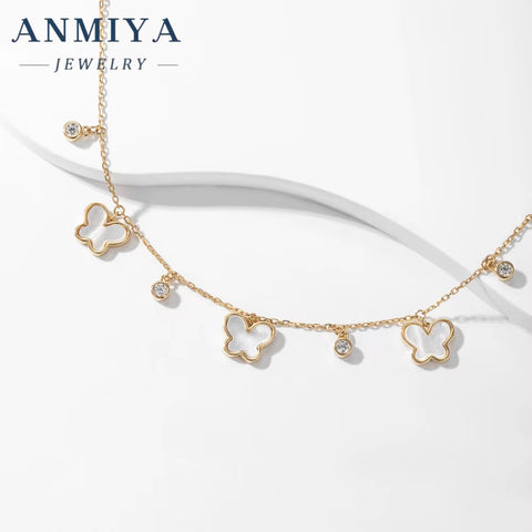 ANMIYA Fashionable White Shell Butterfly Shape Zircon Gold Plated Sterling 925 Silver Designer Bracelets