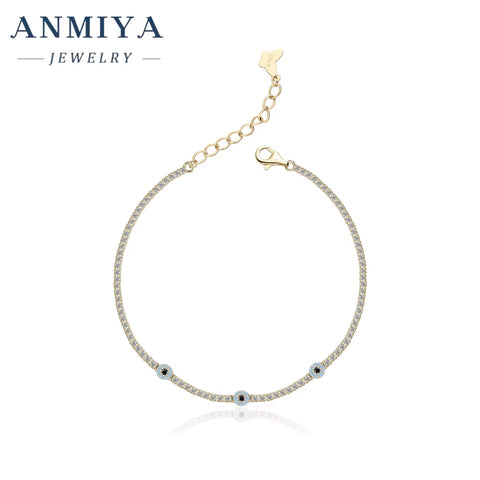 ANMIYA Delicate Jewelry 925 Silver Chain Bracelet for Women Gold Plated Link Chain Fine Bracelets