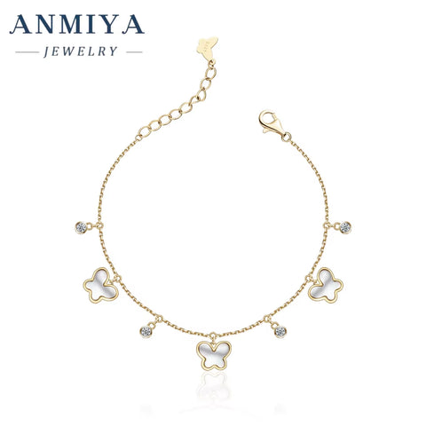 ANMIYA Double Chain Gold Plated Sterling 925 Silver Designer Bracelets Star and Moon Hand Chain for Women Femmes