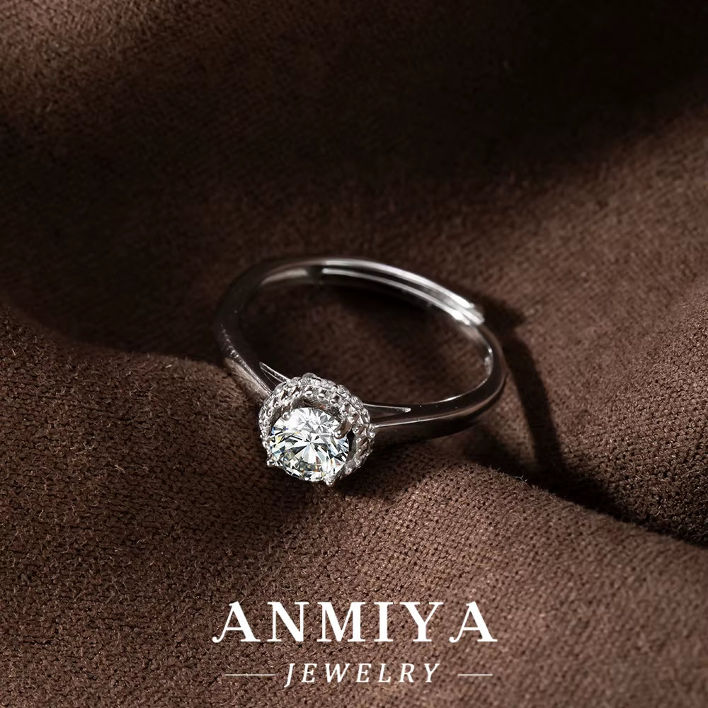 Adjustable Silver Jewelry - Flexible 925 Sterling Silver Moissanite Ring with Slide Resizing Mechanism