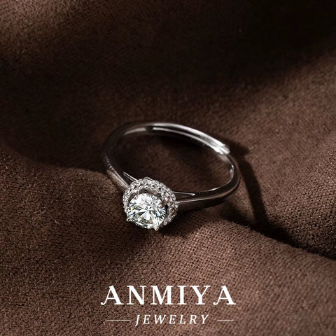 Adjustable Silver Jewelry - Flexible 925 Sterling Silver Moissanite Ring with Slide Resizing Mechanism
