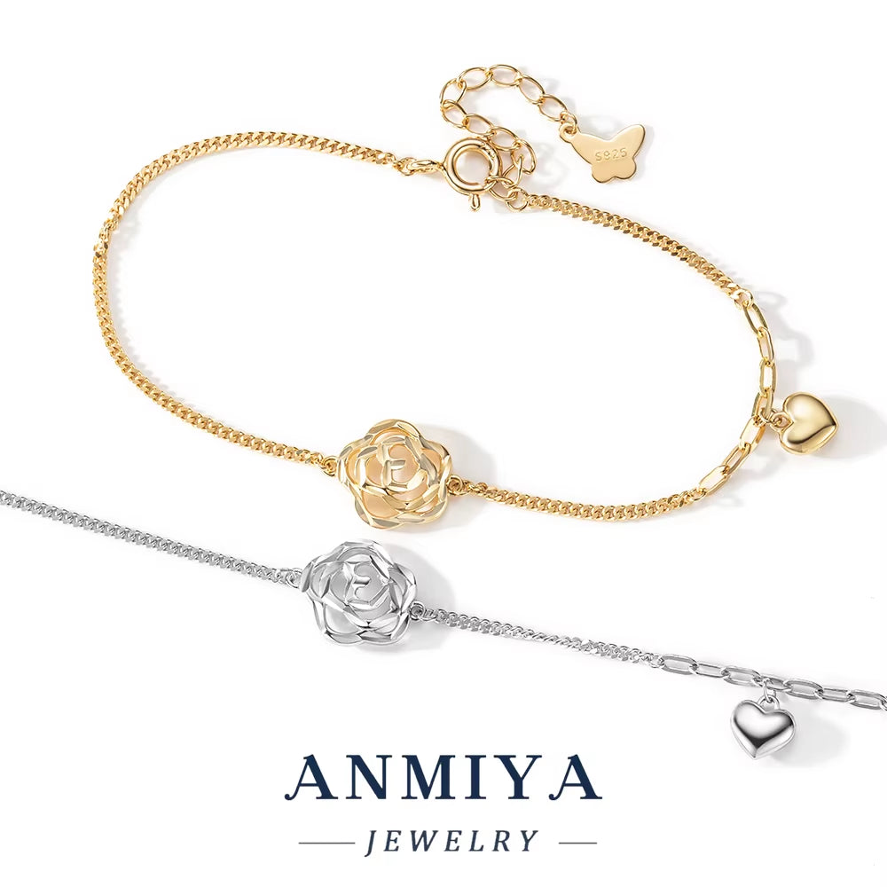 925 Sterling Silver Jewelry Flower Cutouts Clover Bracelet with Snake Chain Heart Charm Design Elegant Women'S Jewelry for Gift