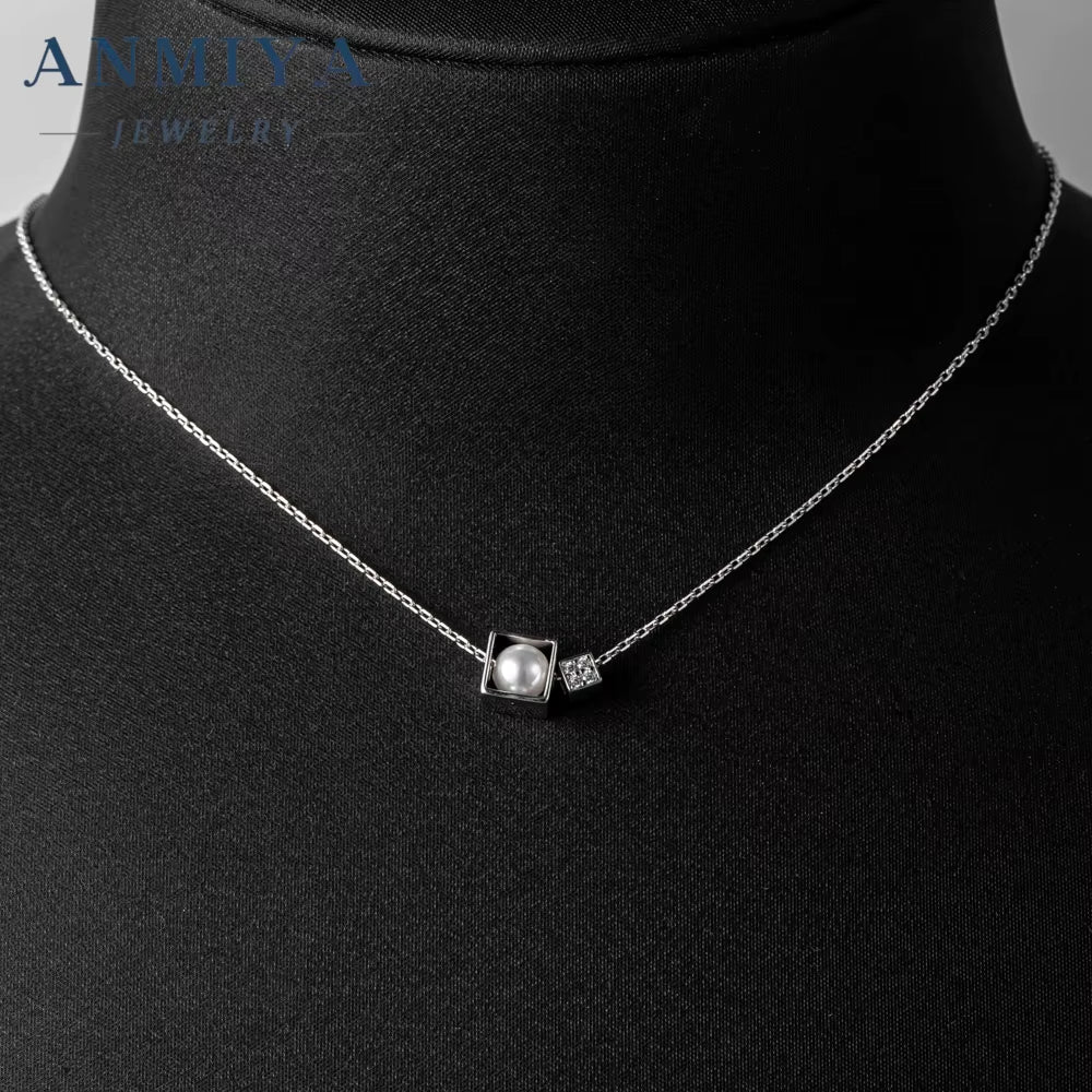 Latest Design Fine Jewelry 925 Sterling Silver Necklace Inlaid Square Fresh Water Pearls Beat Gift Necklace
