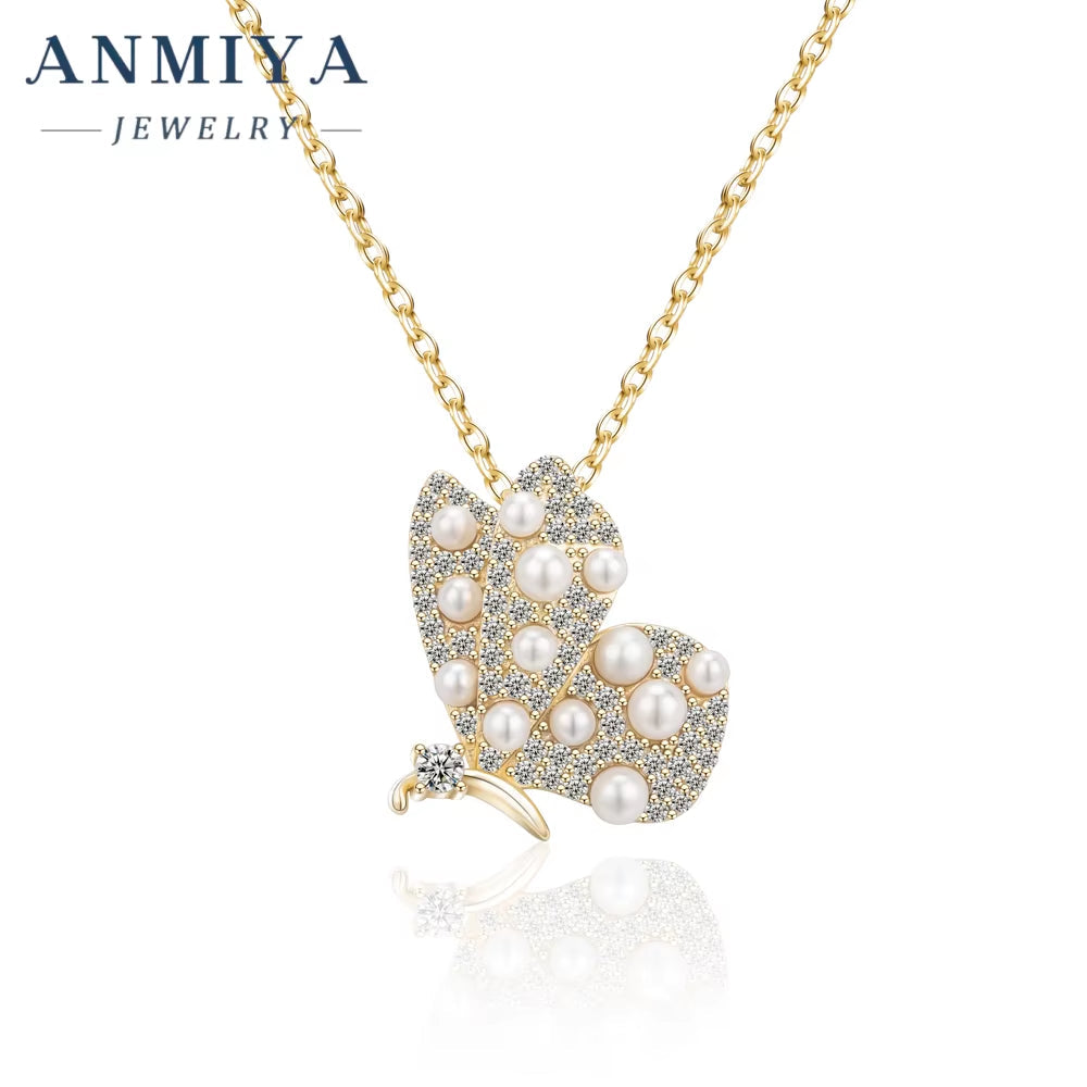 Female Sterling Silver Necklace Butterfly Shape Silver Necklace CZ Fashion Chains Necklaces