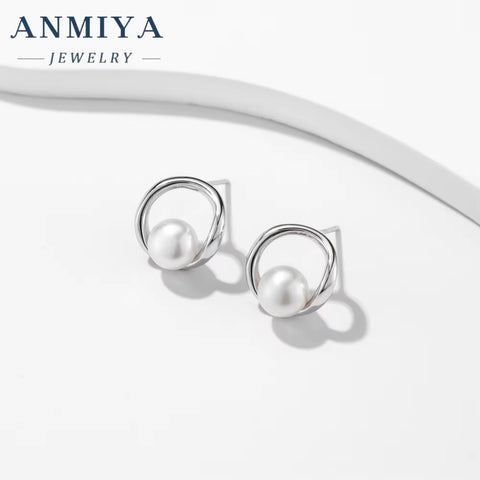 ANMIYA Retro Palace Style Pearl Earrings 925 Silver Fine Earrings Jewelry Women Earrings