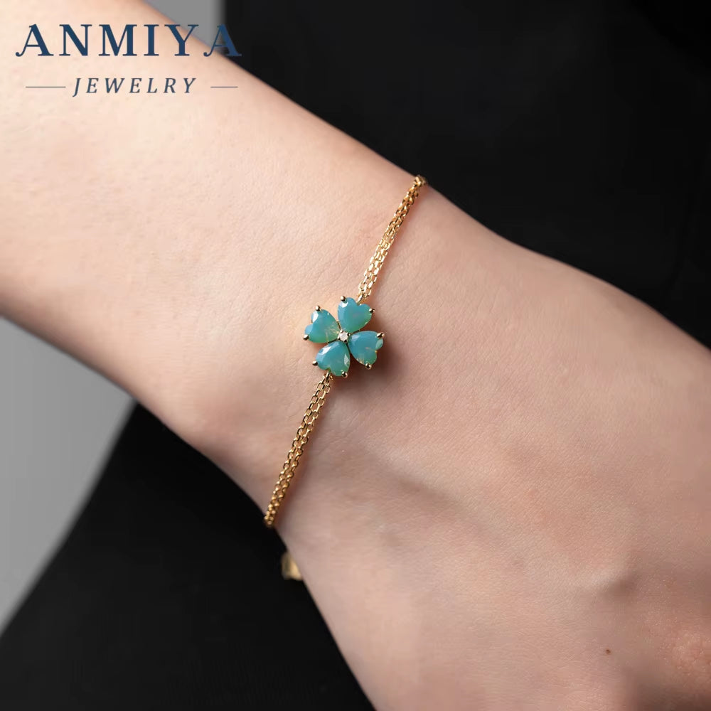 New Sales S925 Sterling Silver Four Flower Clover Bracelet for Women Green Luxury Hand Jewelry