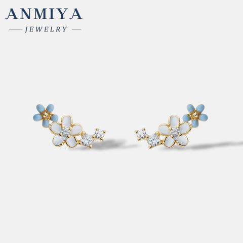 Minimalist Trending Blue Flower Zircon 925 Sterling Silver Earrings for Women Beat Gift Custom Wholesale