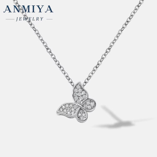 Brilliant 18K Gold Plated Sparkling Cubic Zircon Butterfly Necklace Adjustable 925 Silver Chain Cz Pendant Necklace