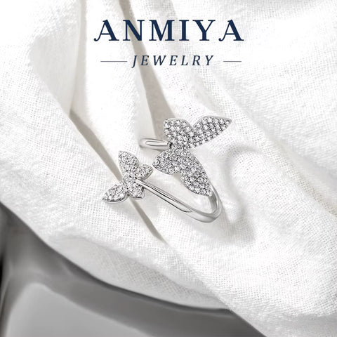 Factory Supply 925 Silver Open Cuff Butterfly Rings Delicate Women'S Finger Sparkling Cubic Zircon Trendy Lucky Butterfly