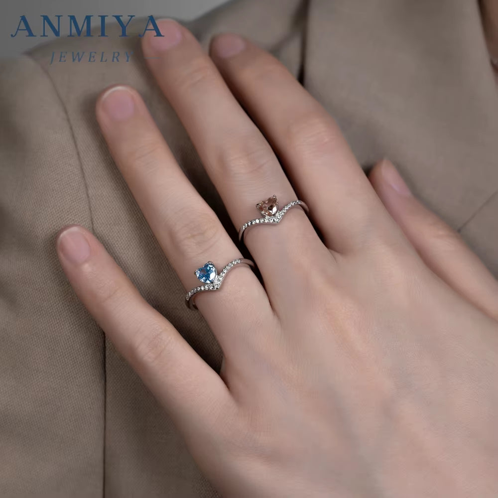 Wholesale 925 Heart Zircon Ring Luxury Silver Jewelry Bulk Stock for Anniversary/Gift/Women