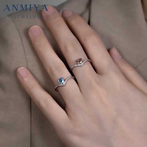 Wholesale 925 Heart Zircon Ring Luxury Silver Jewelry Bulk Stock for Anniversary/Gift/Women