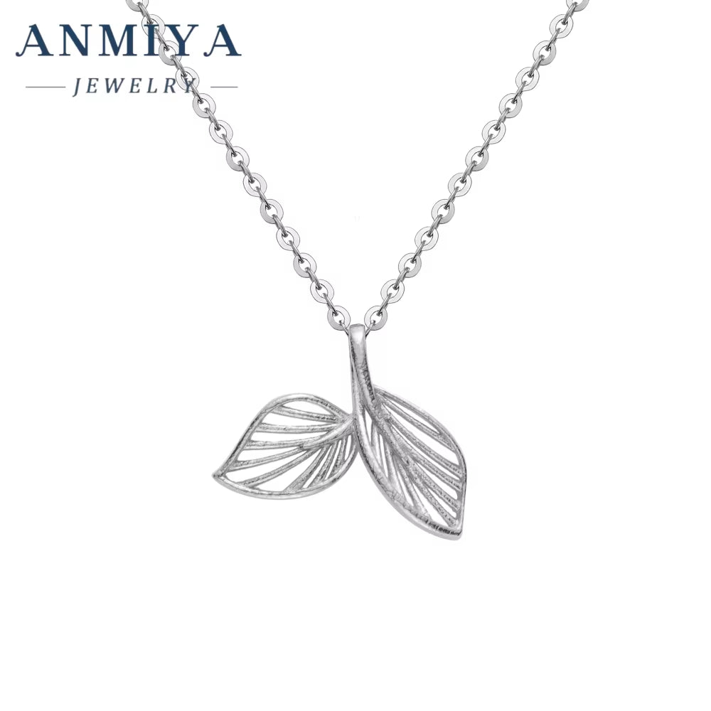 ANMIYA Fashionable Leaf Designs 18K Gold 925 Sterling Silver Leaf Pendant Necklace for Women