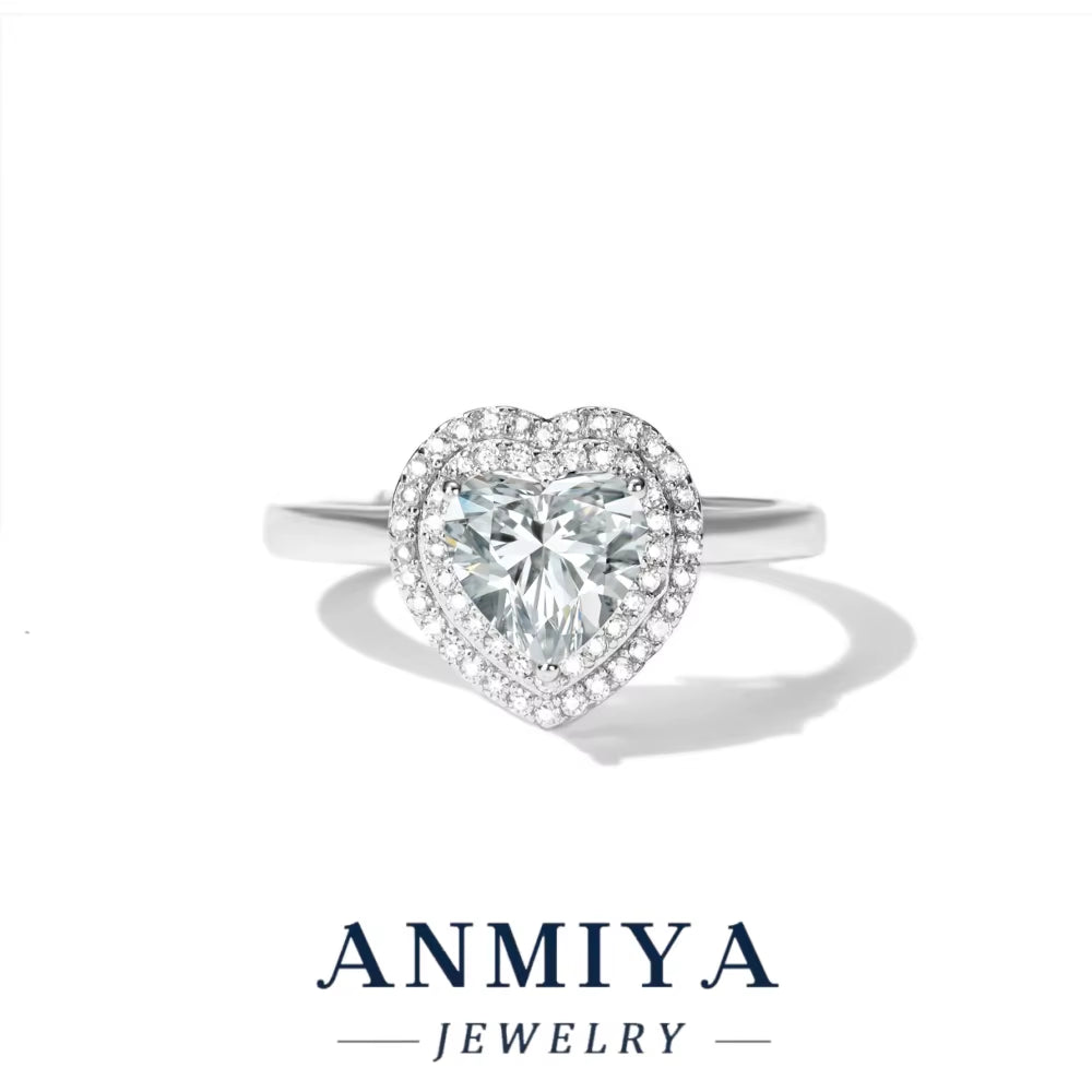 Valentine'S Silver Jewelry Gift - Heart-Shaped 925 Sterling Silver Moissanite Promise Ring with Velvet Box