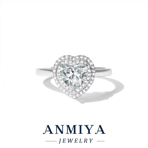 Valentine'S Silver Jewelry Gift - Heart-Shaped 925 Sterling Silver Moissanite Promise Ring with Velvet Box