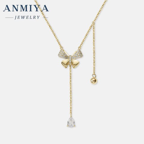 ANMIYA INS Butterfly Pendant Necklace 925 Silver Zircon Crystal Tassel Elegant Butterfly Necklaces for Women Girls