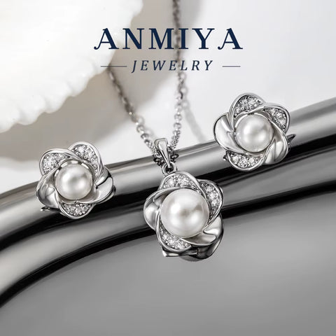 Fine Pearl Jewellery S925 Sterling Silver Vintage Fashion Fresh Water Pearls Flower Necklace Set for Woman
